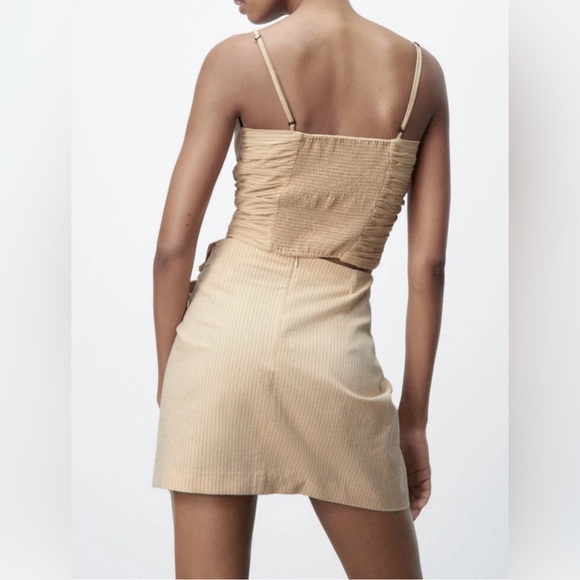 ZARA Beige Pinstripe Wrap Style Skirt & Ruched Crop Top Set – Size S - Picture 3 of 10